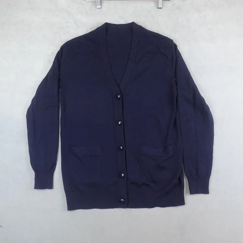 Tory Burch Cardigan Sweater Merino Wool V Neck Button Size XS Navy Classic